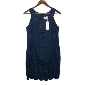 Vineyard Vines NWT Embroidered Sleeveless Blue Dress Scalloped Hem Size 8